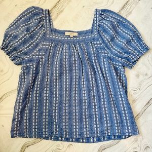 LOFT Women's Jacquard Puff Sleeve Embroidered Blouse